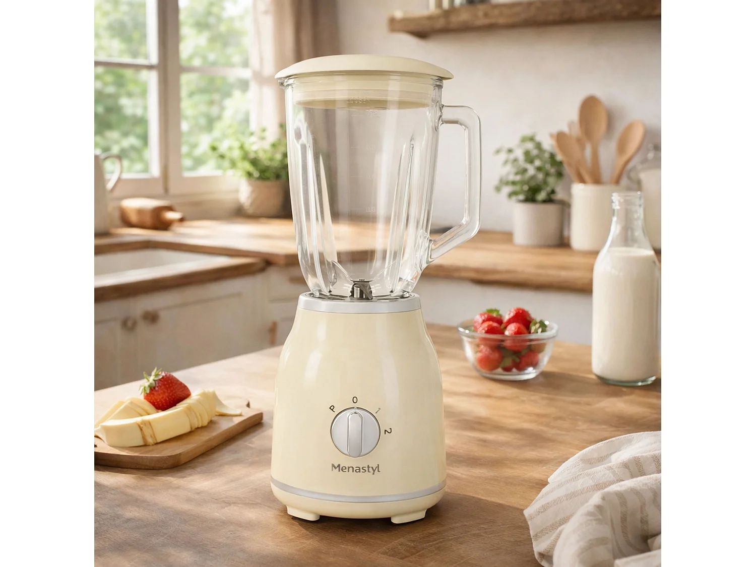 Menastyl - Blender Retro 1.5l En Polypropylène Crème Et Contenant En Verre