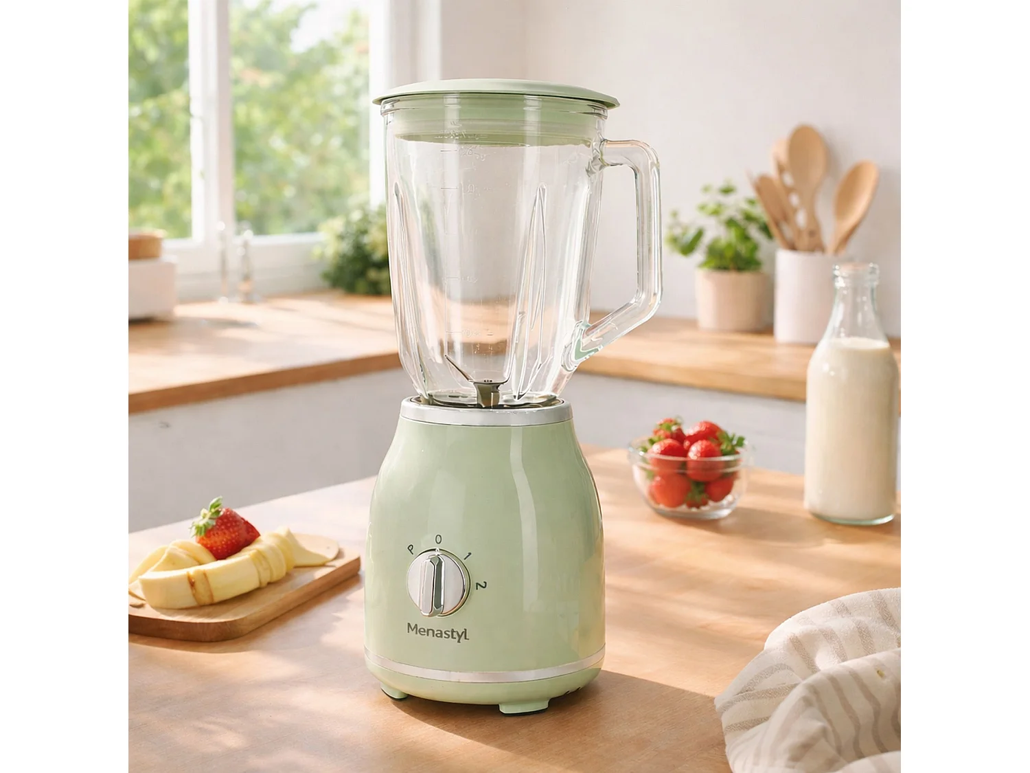 Menastyl - Blender Retro 1.5l En Polypropylène Celadon Et Contenant En Verre