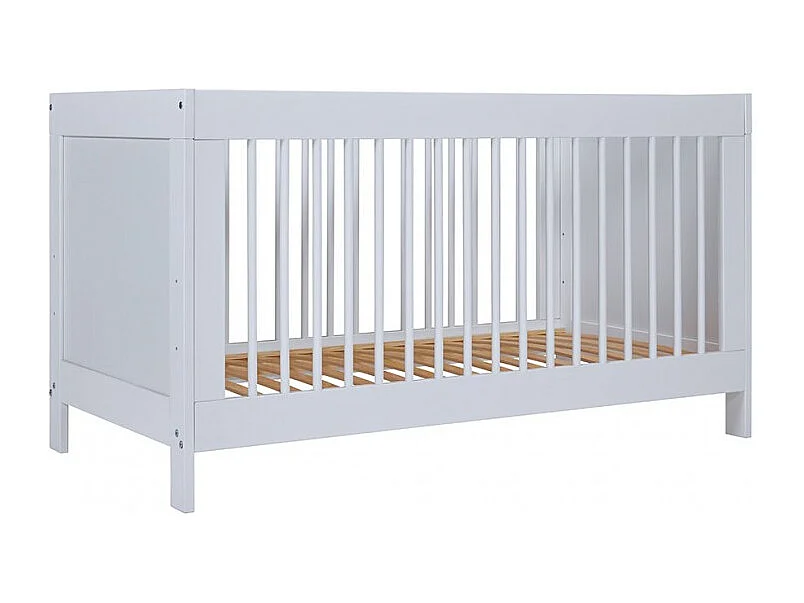 Lit pour enfant à Barreaux en bois avec Sommier à Lattes Réglable, coloris blanc - Longueur 143 x Profondeur 74,6 x Hauteur 80 cm