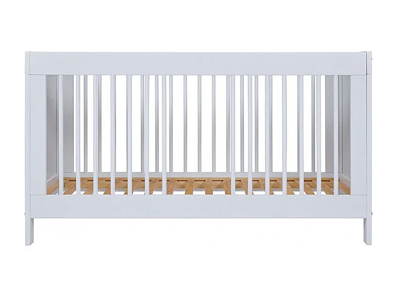 Lit pour enfant à Barreaux en bois avec Sommier à Lattes Réglable, coloris blanc - Longueur 143 x Profondeur 74,6 x Hauteur 80 cm
