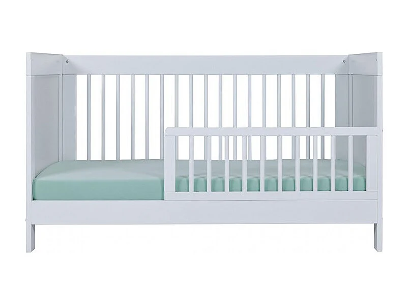 Lit pour enfant à Barreaux en bois avec Sommier à Lattes Réglable, coloris blanc - Longueur 143 x Profondeur 74,6 x Hauteur 80 cm