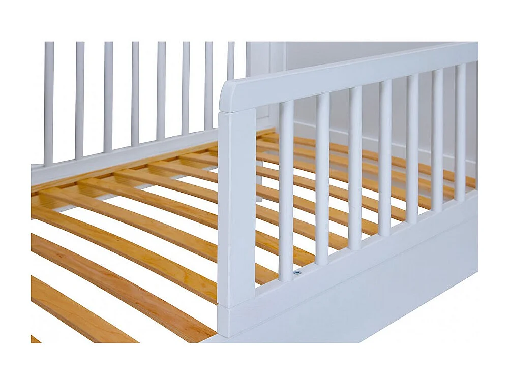 Lit pour enfant à Barreaux en bois avec Sommier à Lattes Réglable, coloris blanc - Longueur 143 x Profondeur 74,6 x Hauteur 80 cm