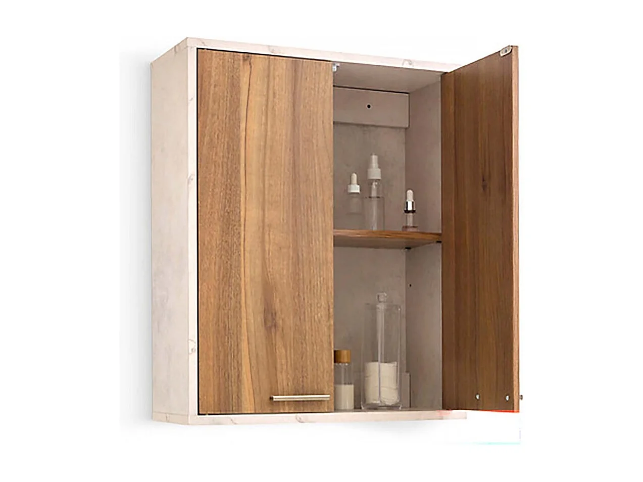 Meuble haut de Cuisine avec 2 Portes + 1 étagère amovible, coloris marron/blanc -  Longueur 52 x Profondeur 20 x Hauteur 59 cm