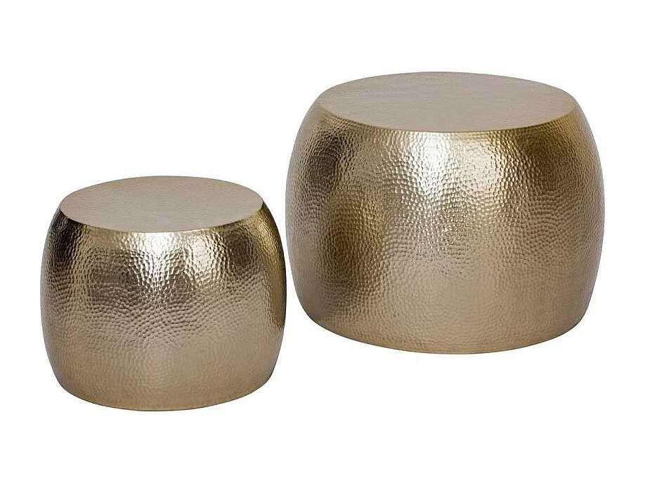 Lot de 2 tables basses gigognes rondes en métal doré martelé - Diamètre 70 x Hauteur 45 cm