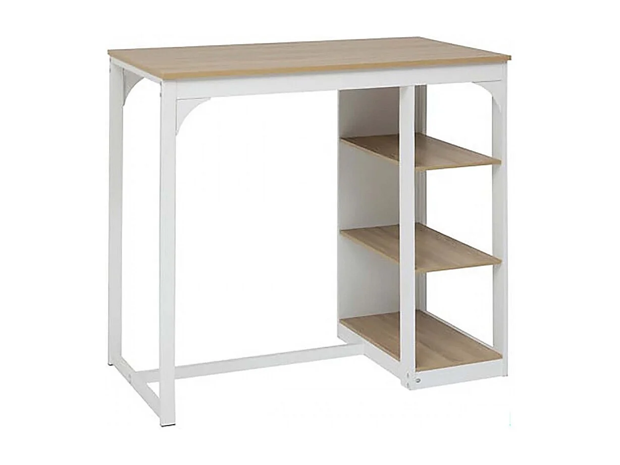 Table de comptoir de cuisine avec 3 étagères de rangement, coloris chêne/blanc - Longueur 105 x Profondeur 60 x Hauteur 110 cm