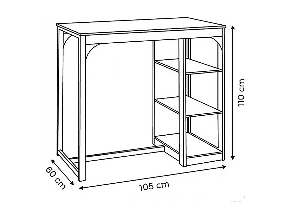Table de comptoir de cuisine avec 3 étagères de rangement, coloris chêne/blanc - Longueur 105 x Profondeur 60 x Hauteur 110 cm