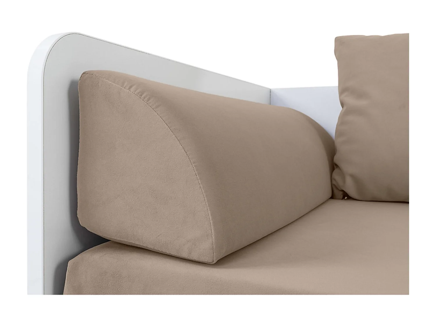 Lit, canapé convertible 80-160x200 cm coloris Blanc Brillant avec coffre de rangement, matelas et 3 oreillers beiges