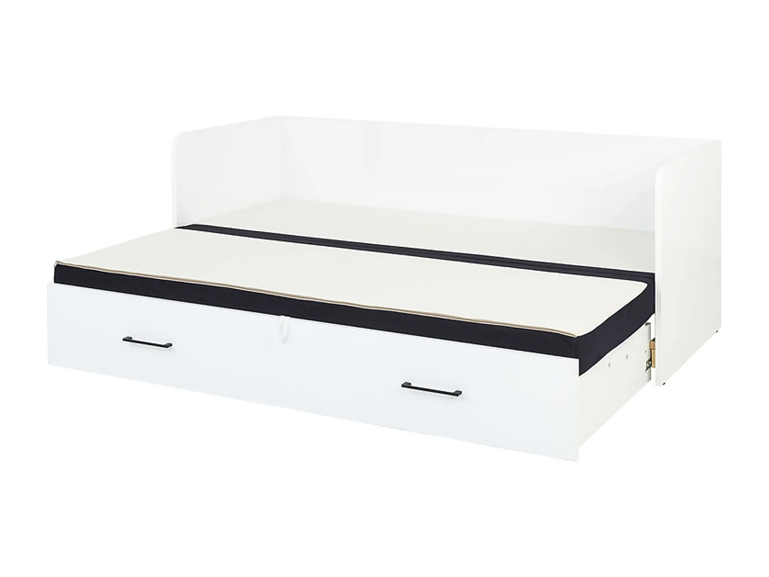 Lit, canapé convertible 80-160x200 cm coloris Blanc Brillant avec coffre de rangement, matelas et 3 oreillers gris anthracite