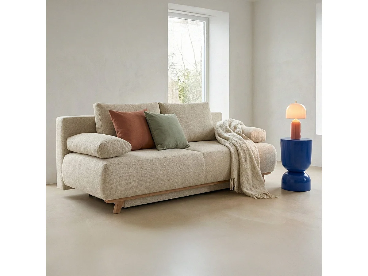 Canapé convertible 3 places avec coffre de rangement en tissu chenille beige foncé - Laria