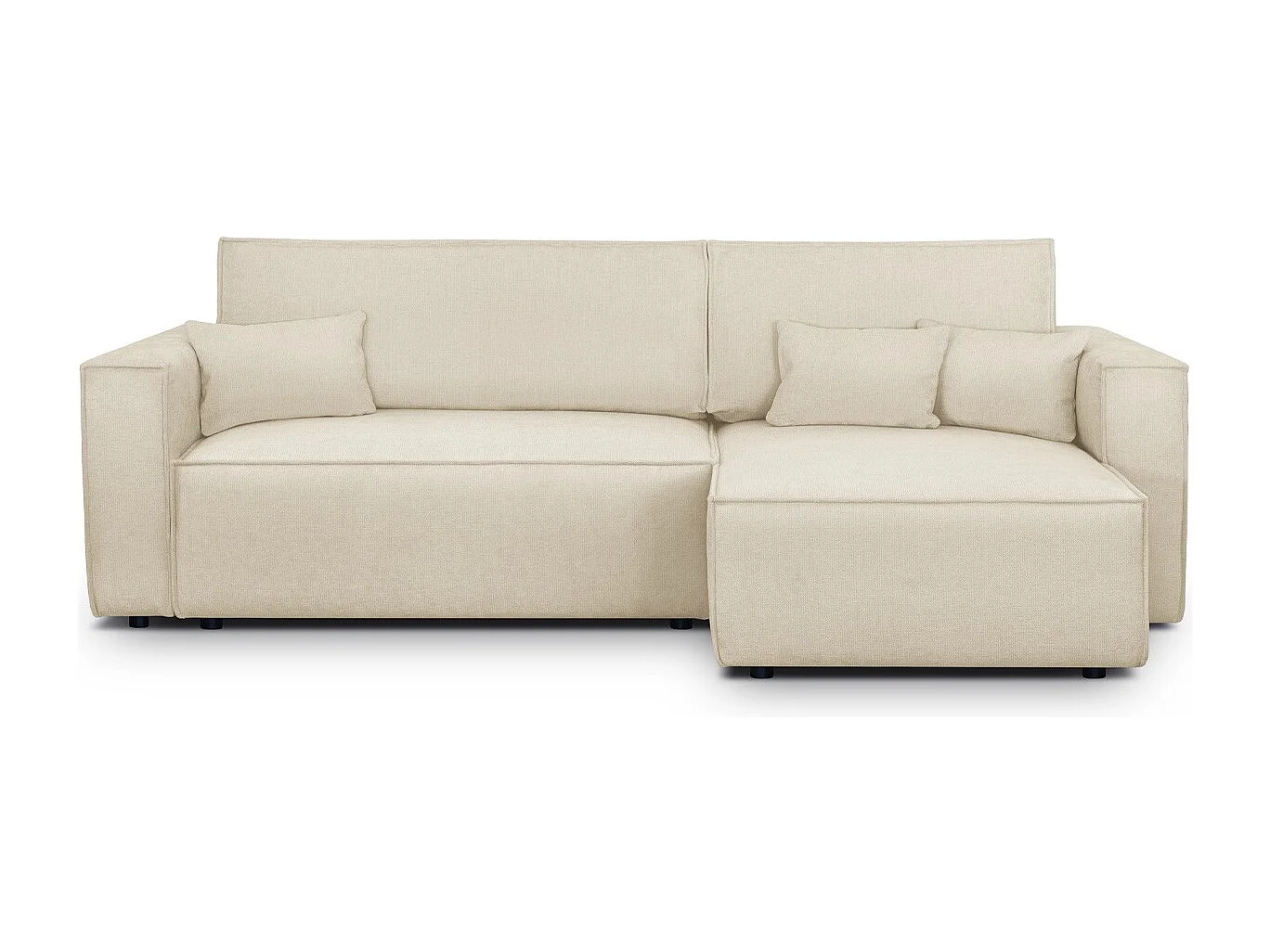 Canapé d'angle convertible réversible 4 places avec coffre de rangement en tissu chenille beige foncé - Livia