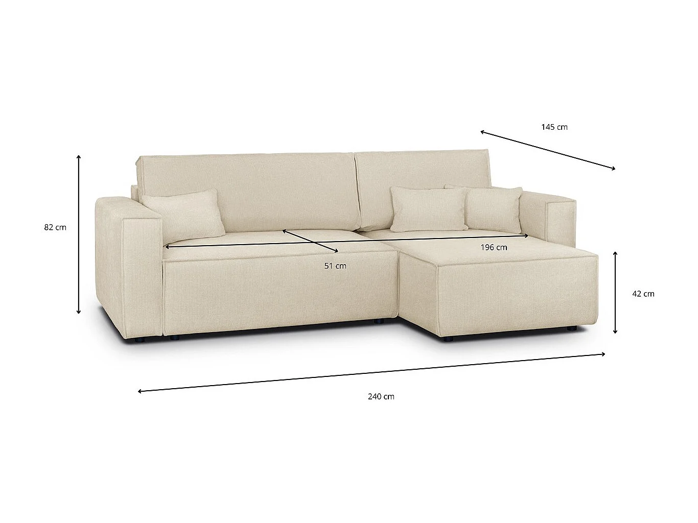 Canapé d'angle convertible réversible 4 places avec coffre de rangement en tissu chenille beige foncé - Livia