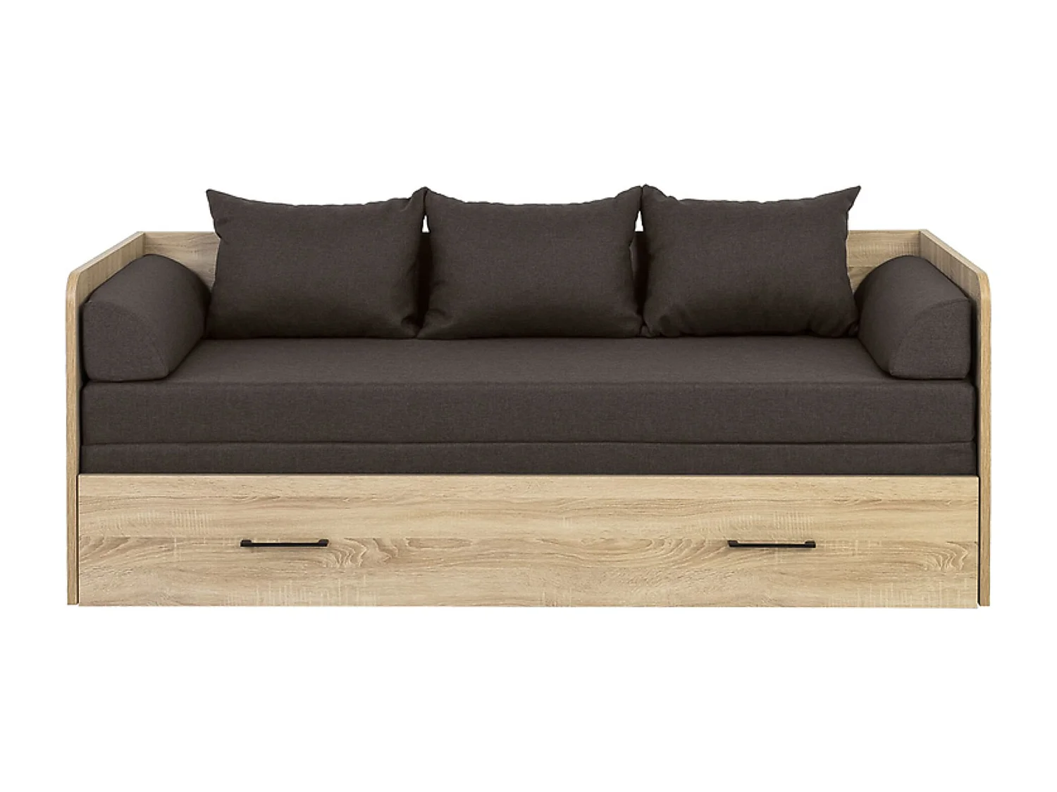 Lit canapé convertible 80-160x200 cm coloris Chêne sonoma avec coffre de rangement, matelas et 3 oreillers gris anthracite