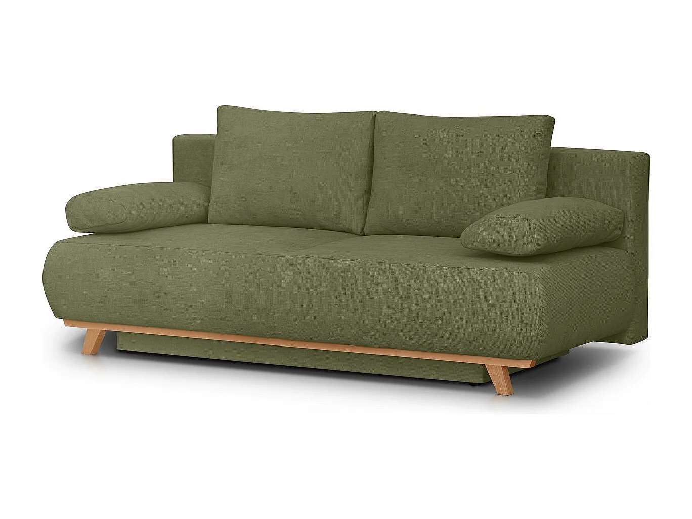 Canapé convertible 3 places avec coffre de rangement en tissu chenille vert olive - Laria