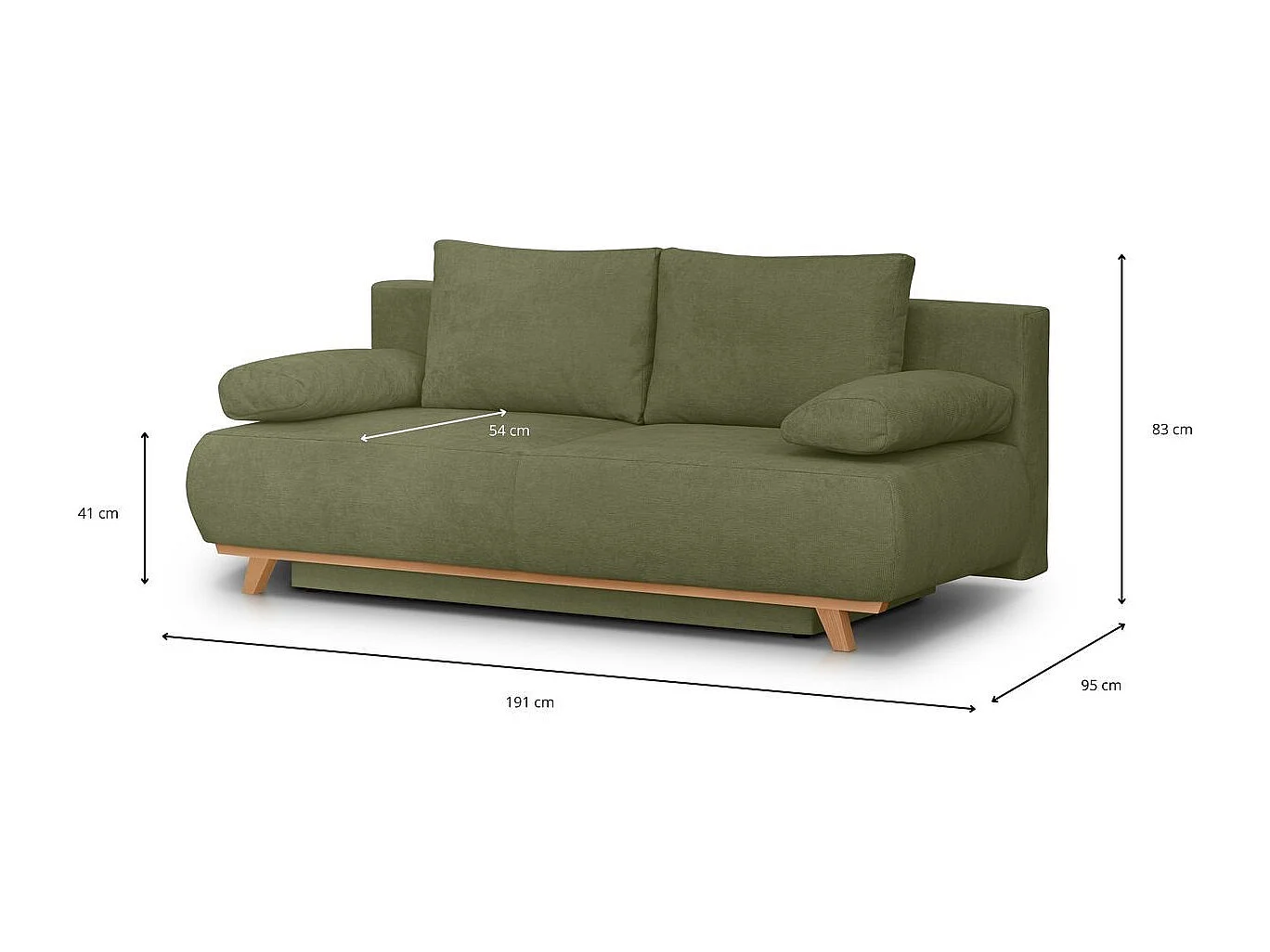 Canapé convertible 3 places avec coffre de rangement en tissu chenille vert olive - Laria