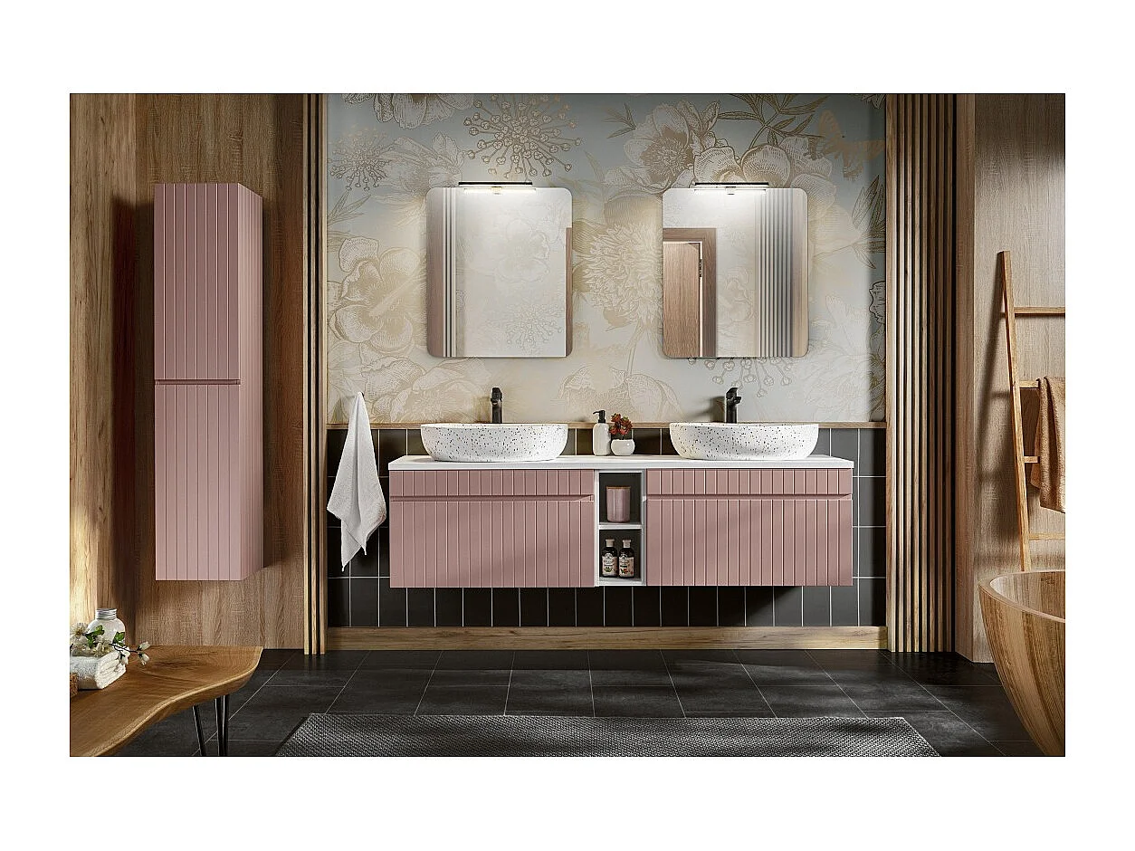 Meuble sous vasque ICON 80 cm – 1 tiroir – Rose poudré – Suspendu – Style moderne