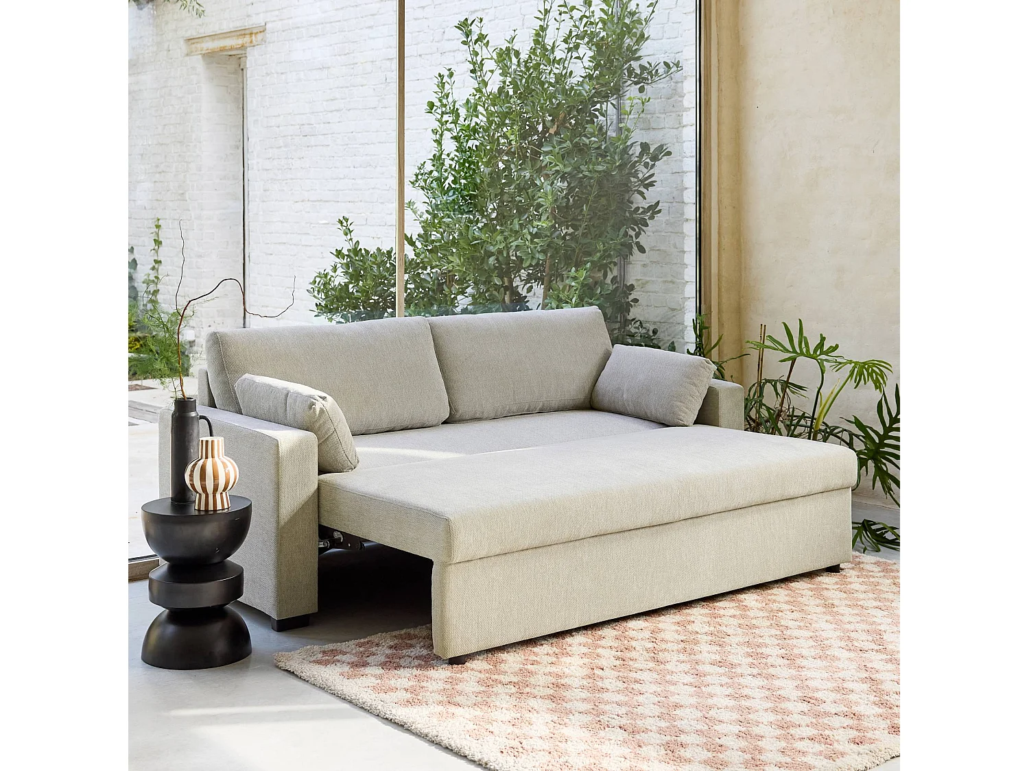 Canapé convertible 3 places tissu chenille beige L 211 x P 90 x H 86 cm - Easy