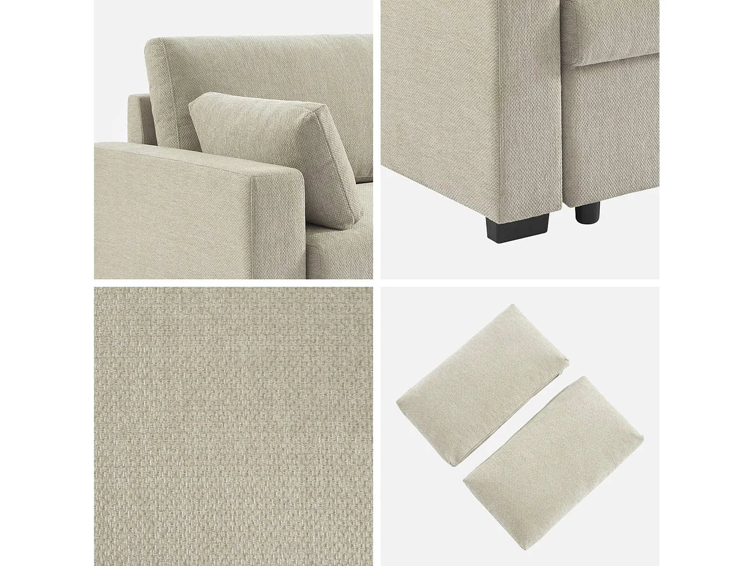 Canapé convertible 3 places tissu chenille beige L 211 x P 90 x H 86 cm - Easy