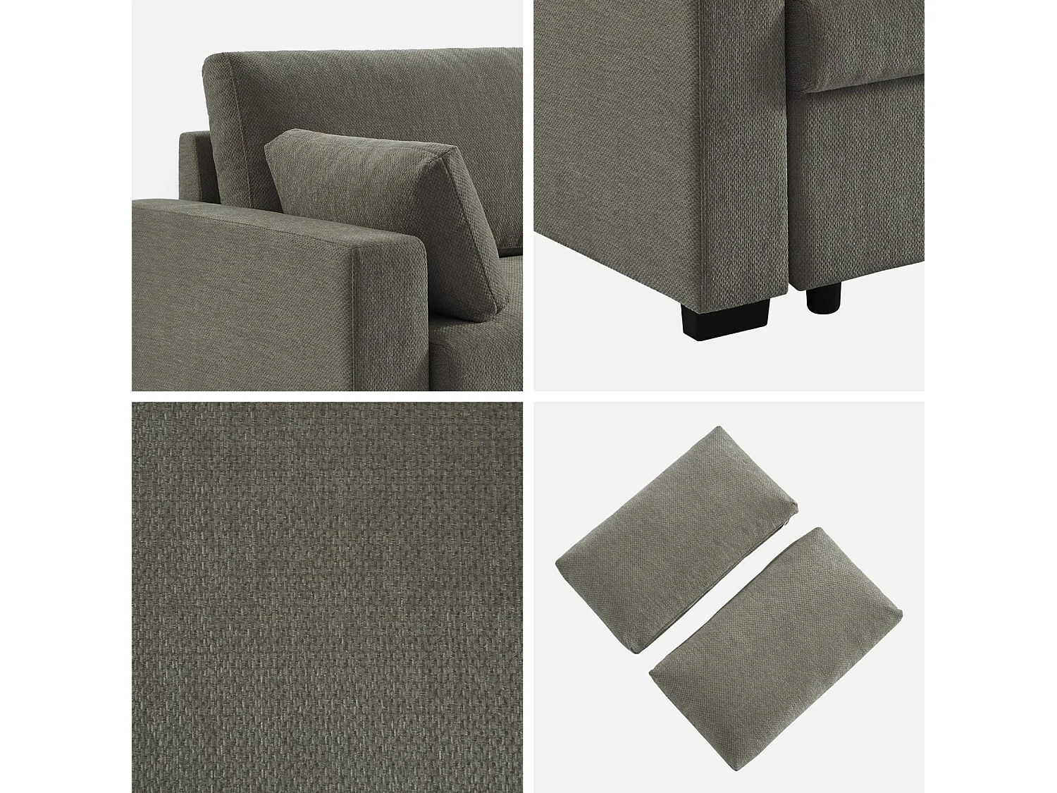 Divano letto in tessuto ciniglia, 3 posti, grigio scuro