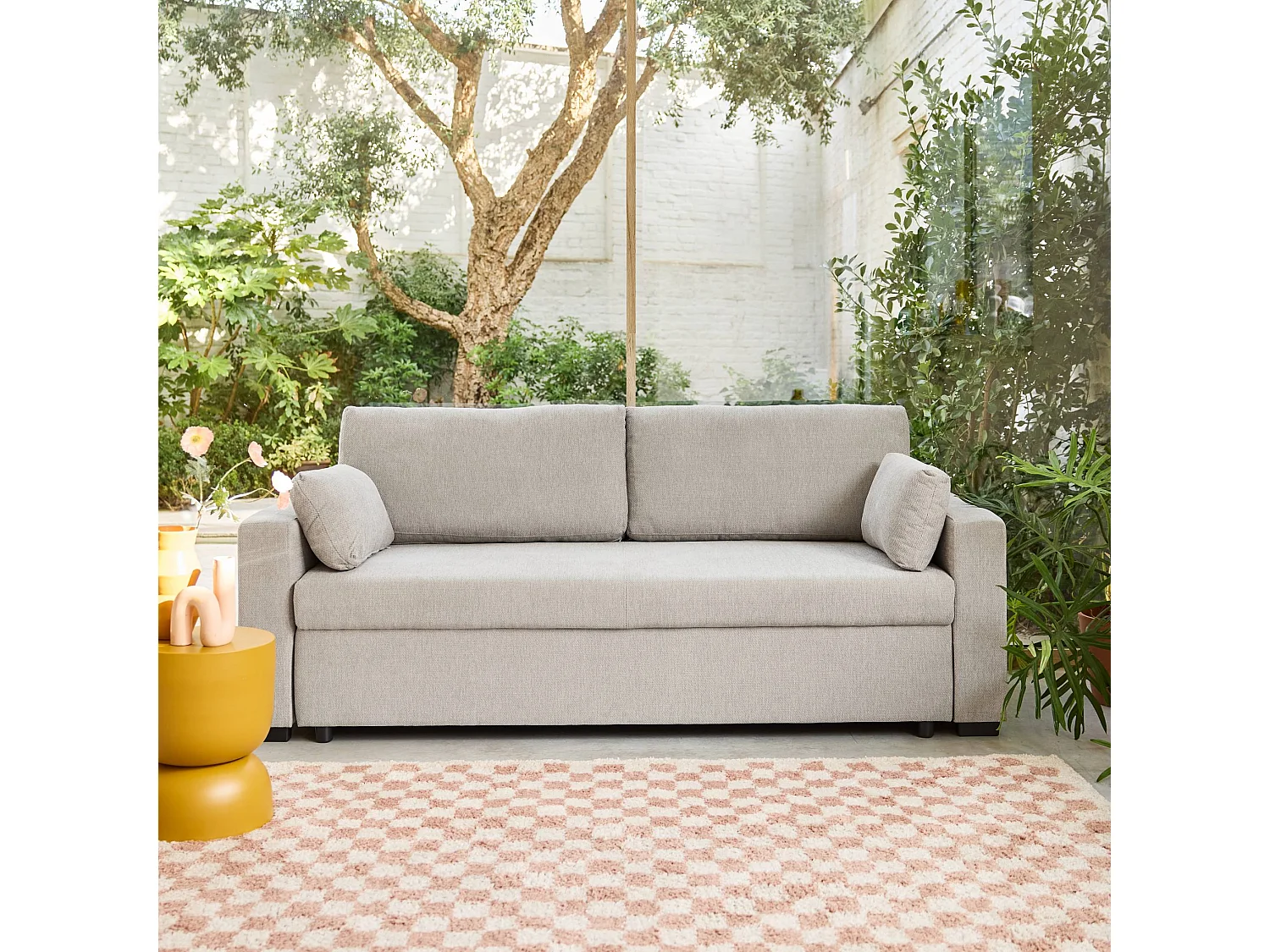 Divano letto in tessuto ciniglia, 3 posti, grigio chiaro