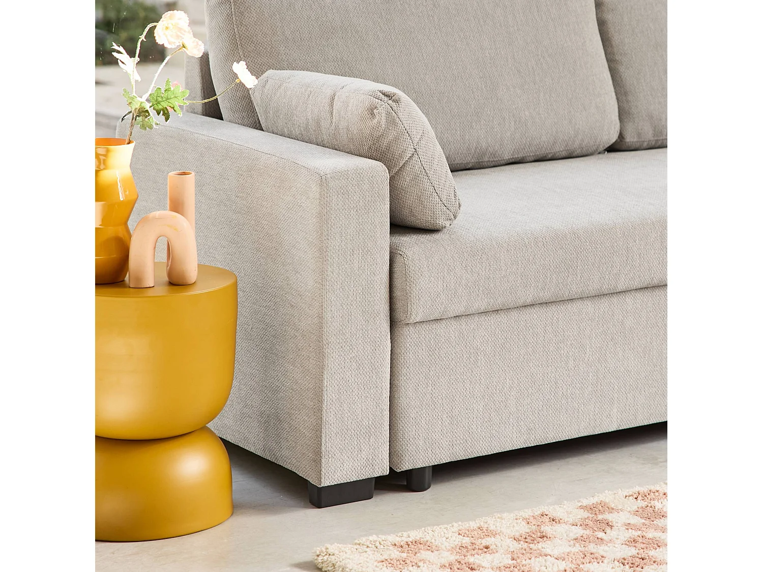 Divano letto in tessuto ciniglia, 3 posti, grigio chiaro