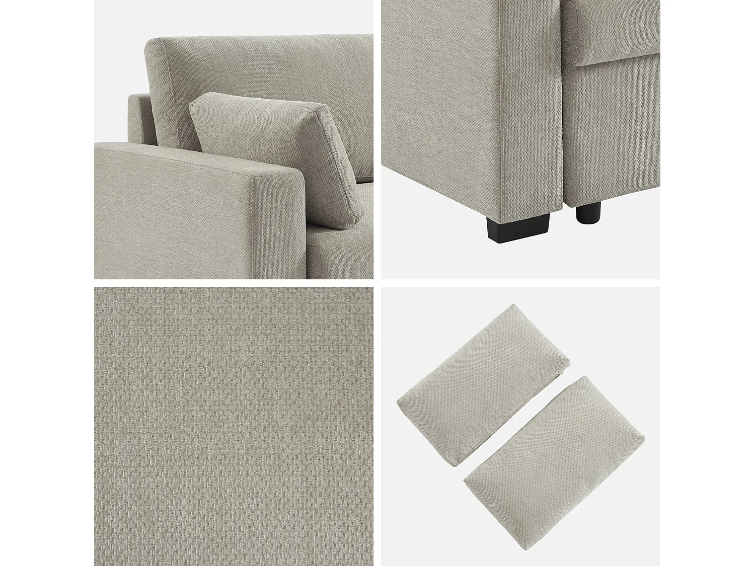 Divano letto in tessuto ciniglia, 3 posti, grigio chiaro