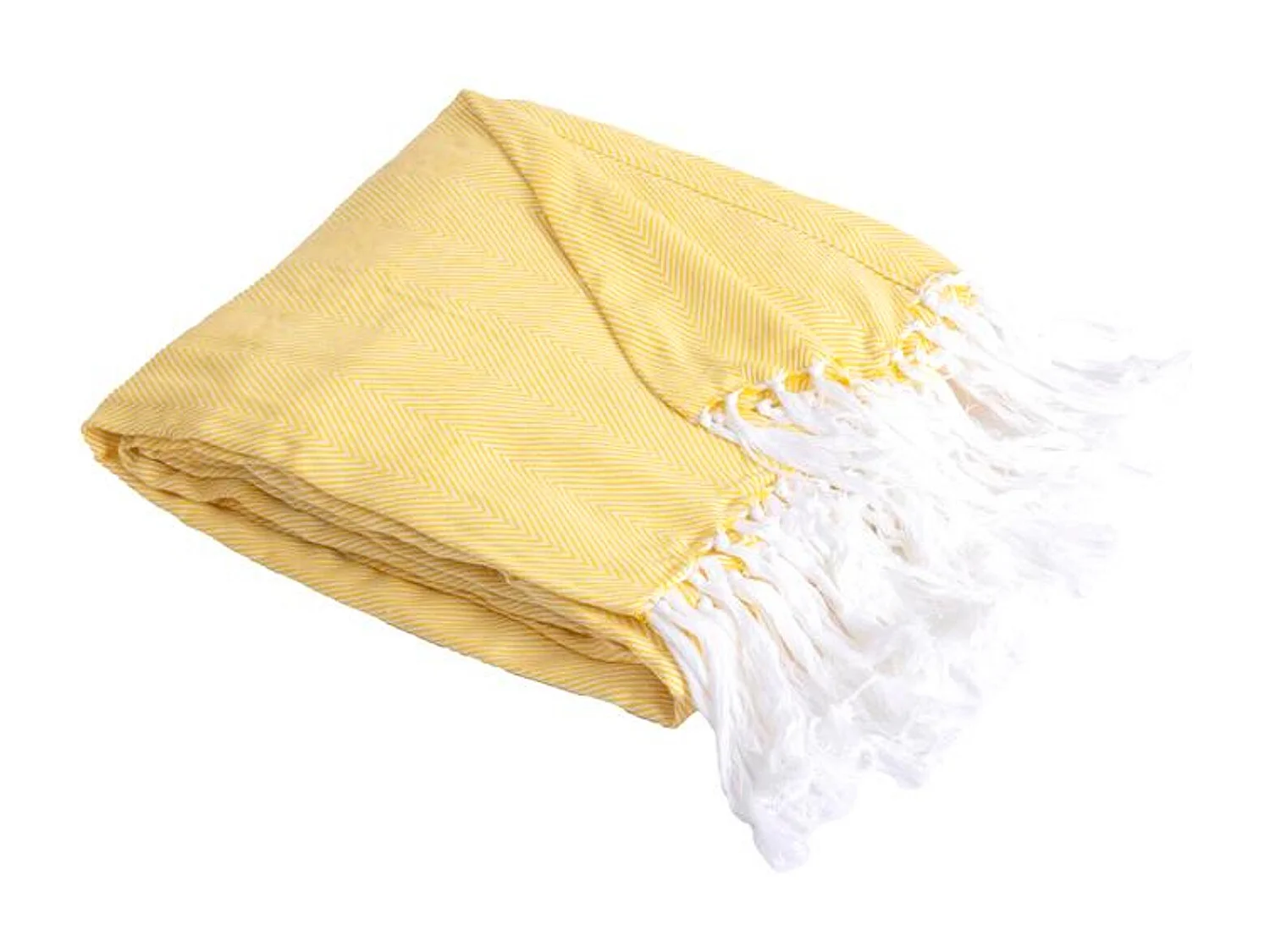 Couverture plaid 100% coton jaune avec franges 180x220cm ZIGORA - SACASA