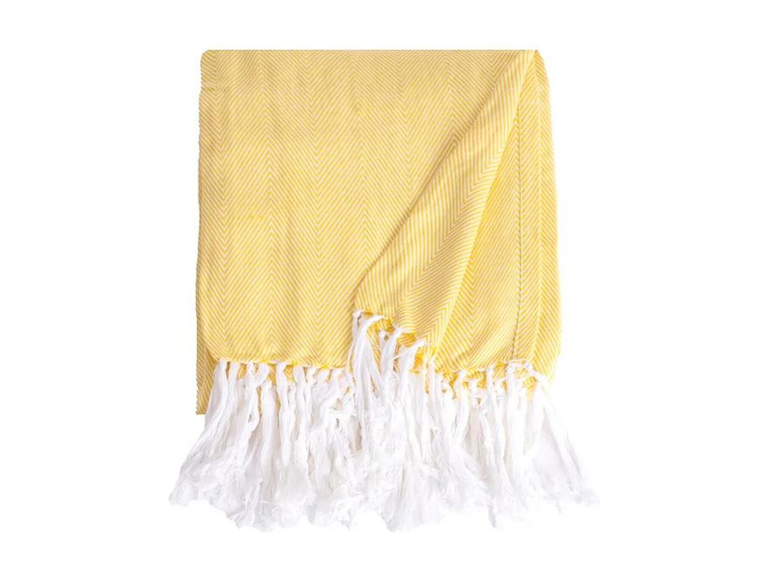 Couverture plaid 100% coton jaune avec franges 180x220cm ZIGORA - SACASA