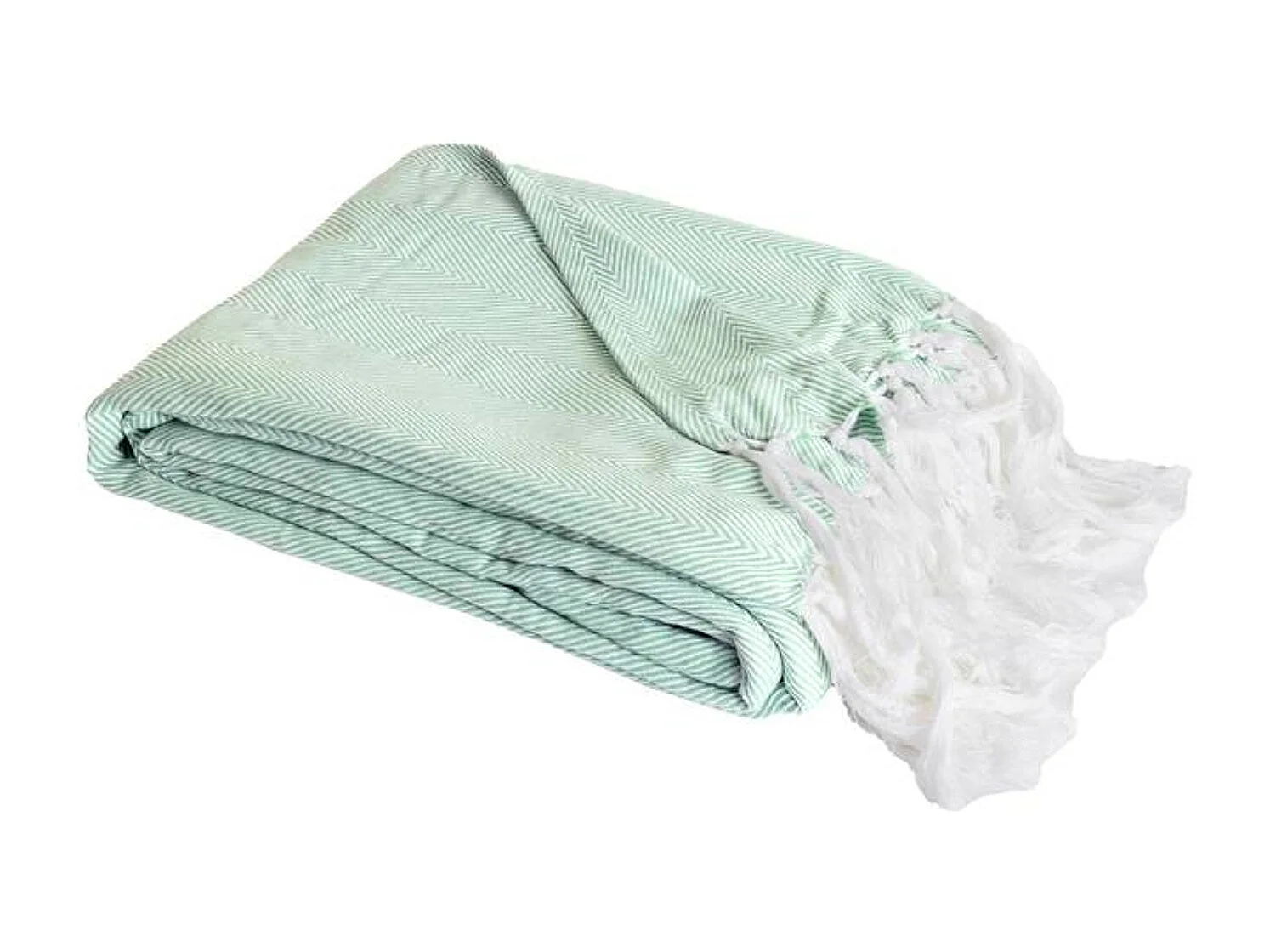 Couverture plaid 100% coton bleu turquoise avec franges 180x220cm ZIGORA - SACASA