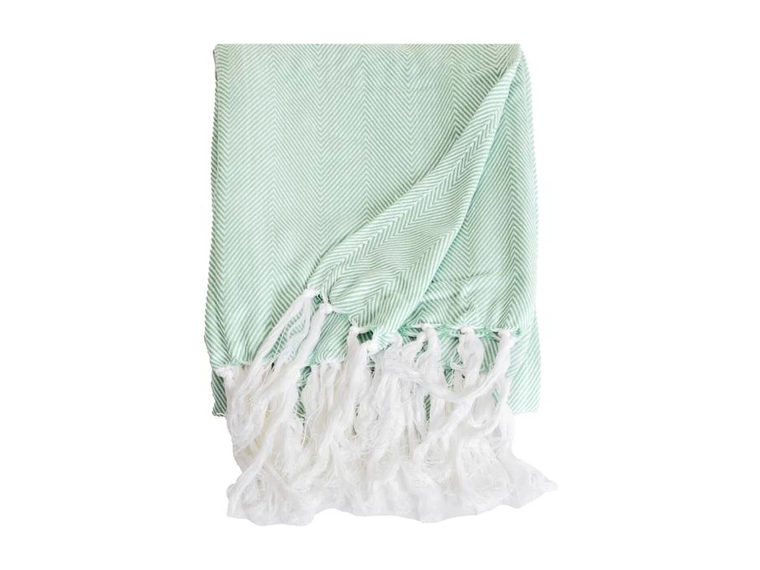 Couverture plaid 100% coton bleu turquoise avec franges 180x220cm ZIGORA - SACASA