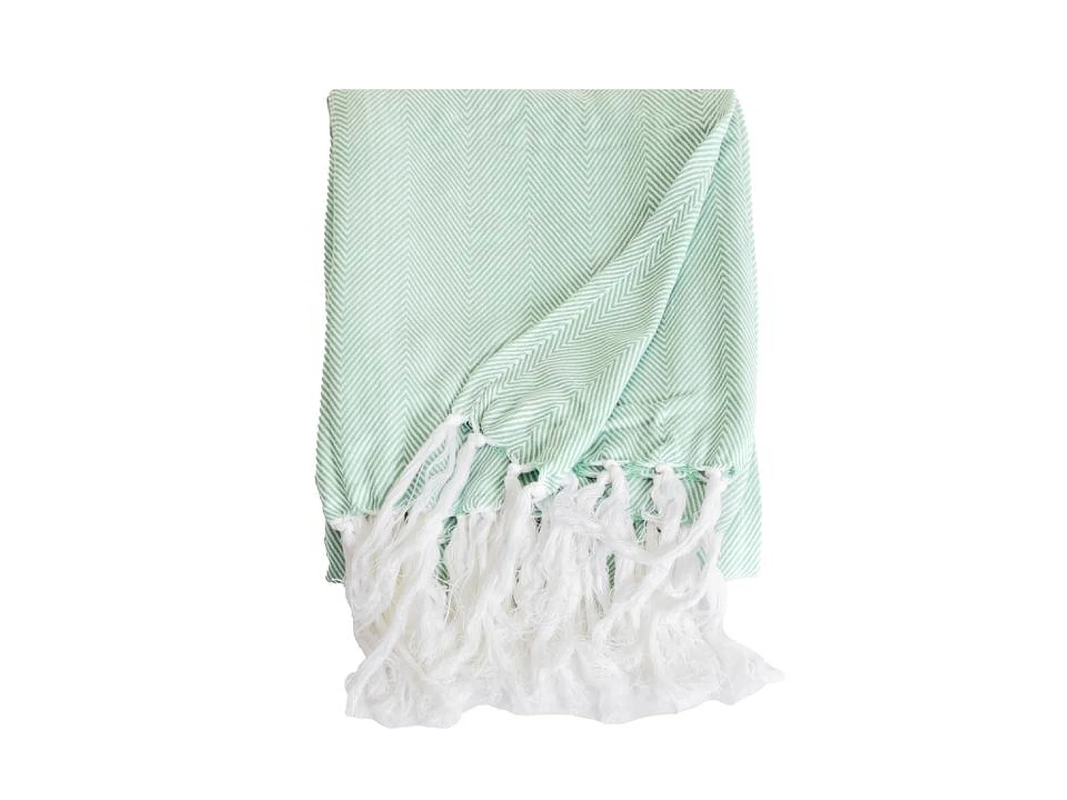 Couverture plaid 100% coton bleu turquoise avec franges 180x220cm ZIGORA - SACASA