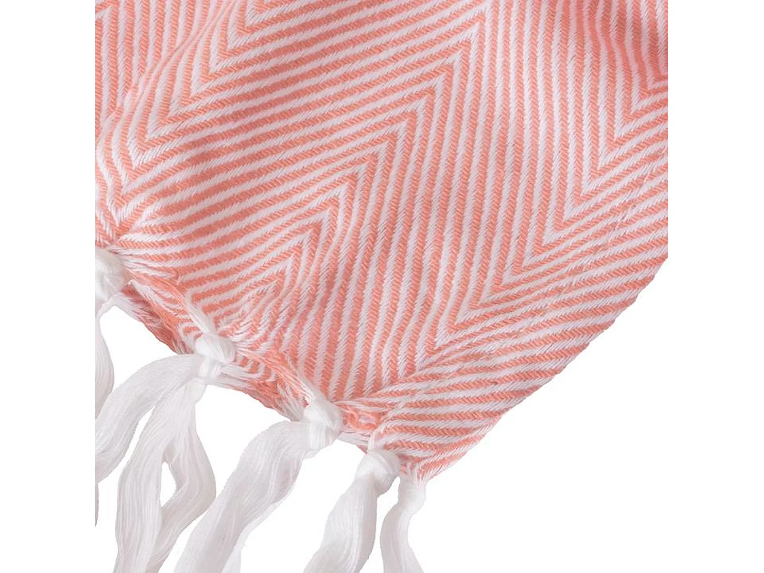 Couverture plaid 100% coton rose saumon avec franges 180x220cm ZIGORA - SACASA