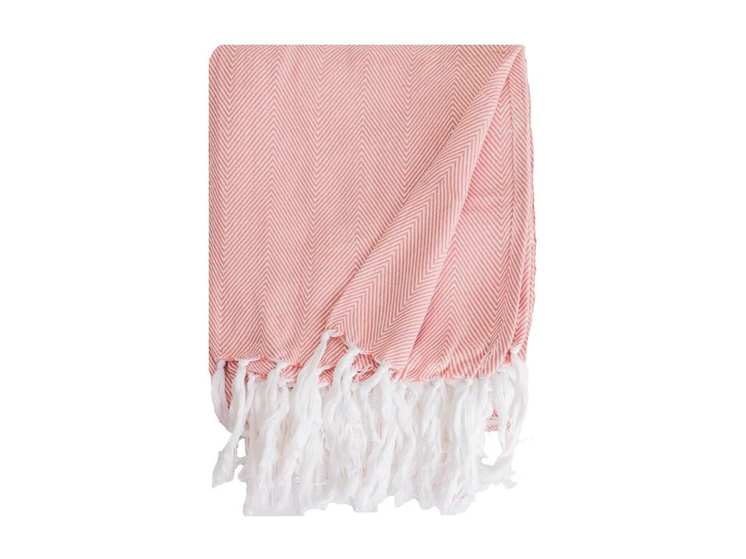 Couverture plaid 100% coton rose saumon avec franges 180x220cm ZIGORA - SACASA