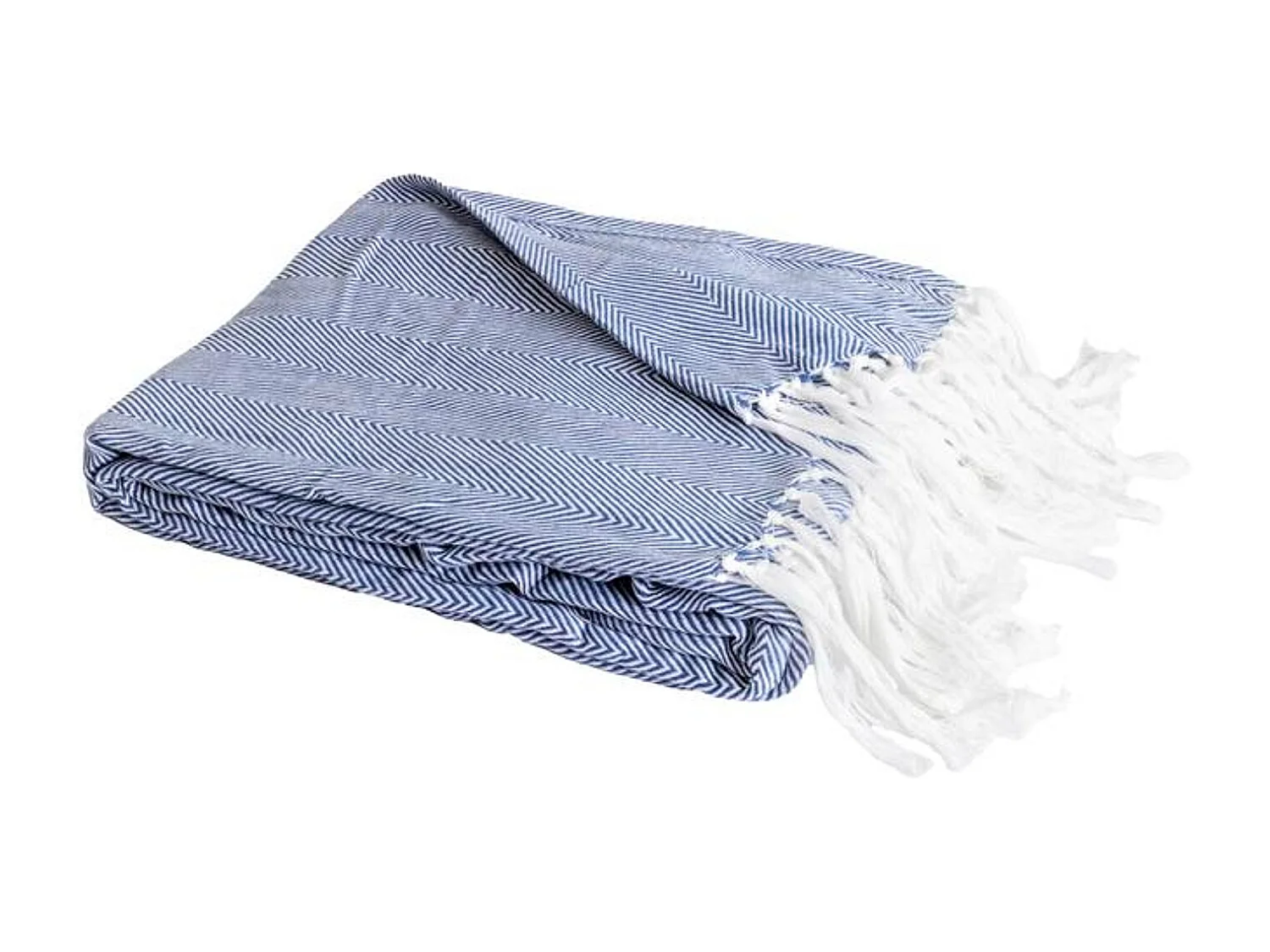 Couverture plaid 100% coton bleu marine avec franges 180x220cm ZIGORA - SACASA
