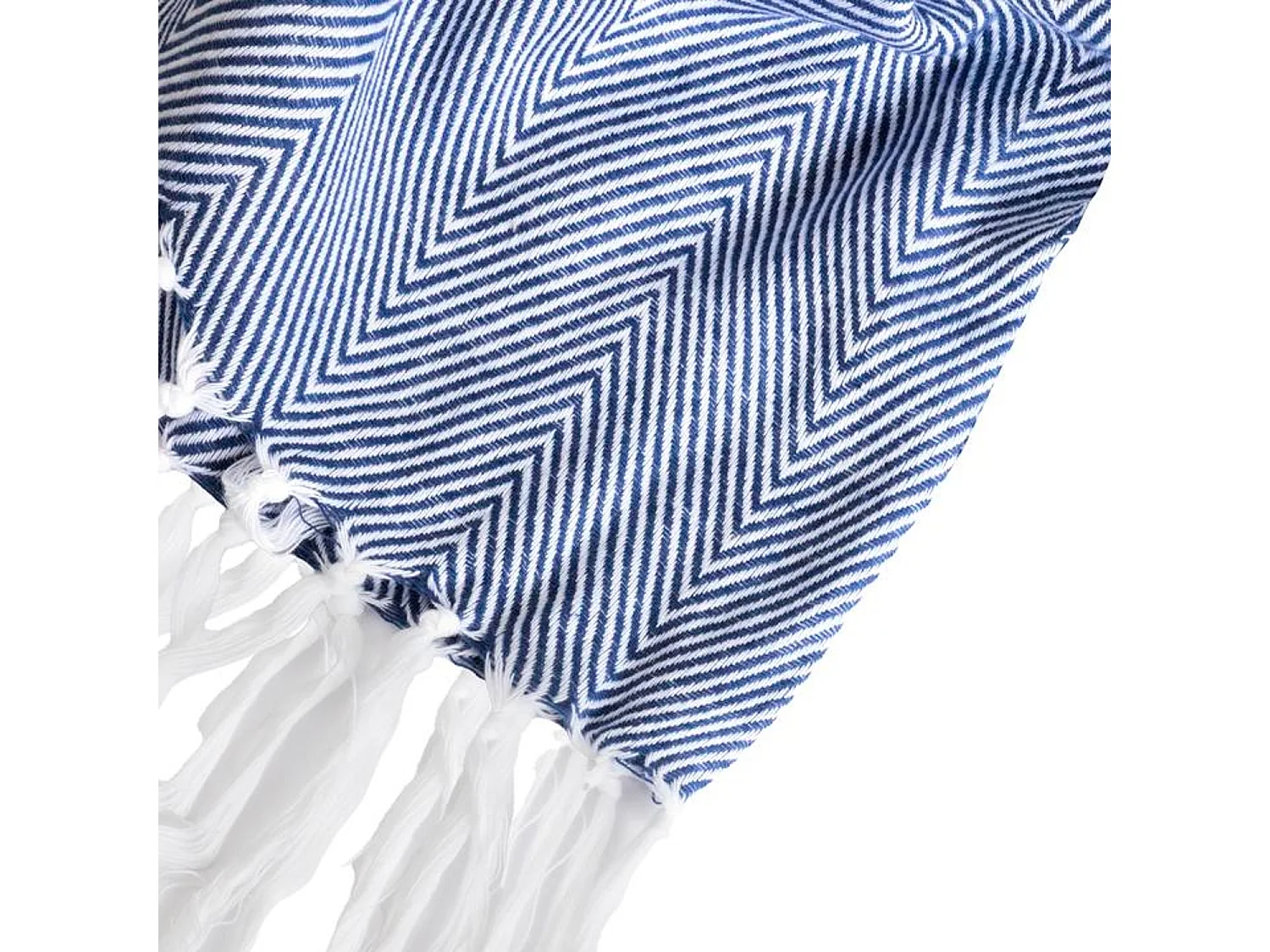 Couverture plaid 100% coton bleu marine avec franges 180x220cm ZIGORA - SACASA