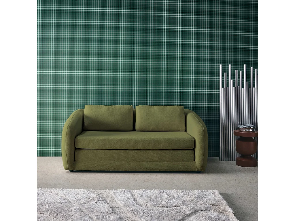 Canapé convertible 2 places tissu chenille kaki - L 170 x P 95 x H 76cm - Twist