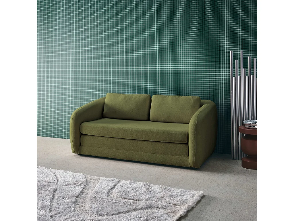 Canapé convertible 2 places tissu chenille kaki - L 170 x P 95 x H 76cm - Twist