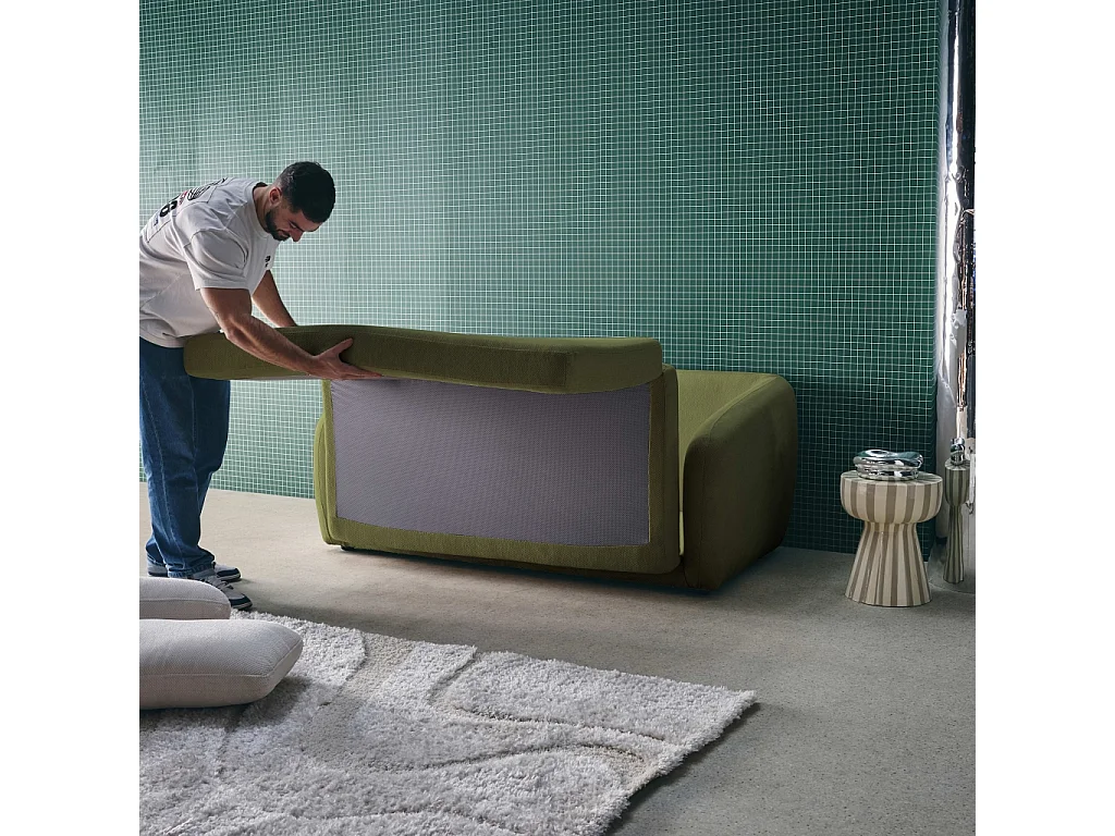 Canapé convertible 2 places tissu chenille kaki - L 170 x P 95 x H 76cm - Twist