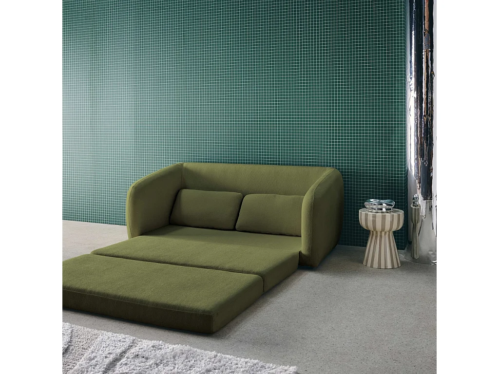 Canapé convertible 2 places tissu chenille kaki - L 170 x P 95 x H 76cm - Twist