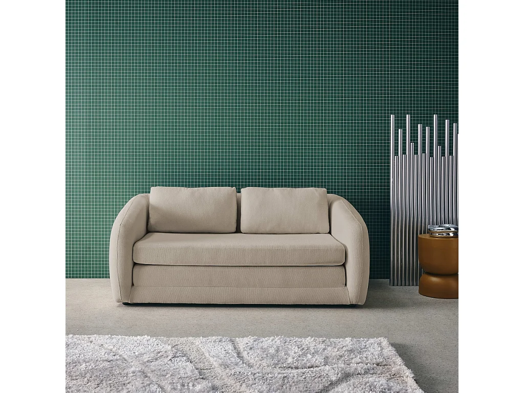 Sofá cama convertible con tejido chenilla, 2 plazas gris claro