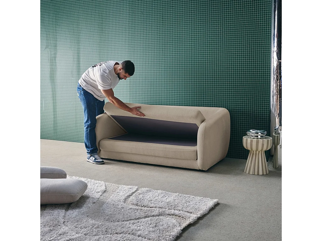 Sofá cama convertible con tejido chenilla, 2 plazas gris claro