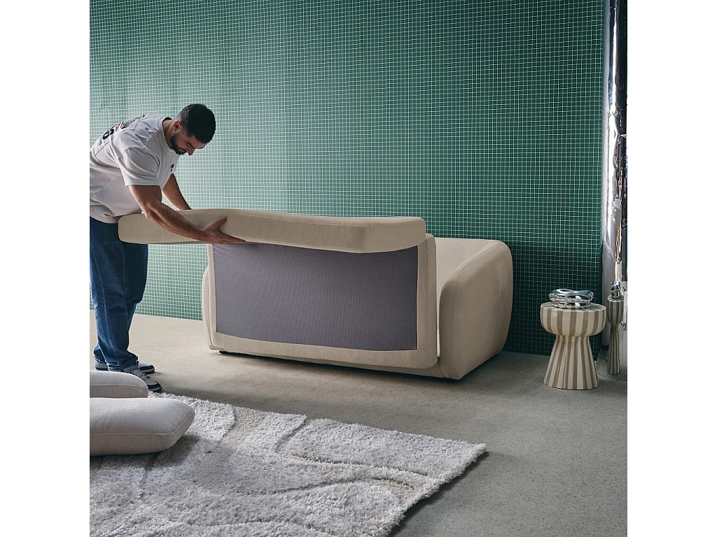 Sofá cama convertible con tejido chenilla, 2 plazas gris claro