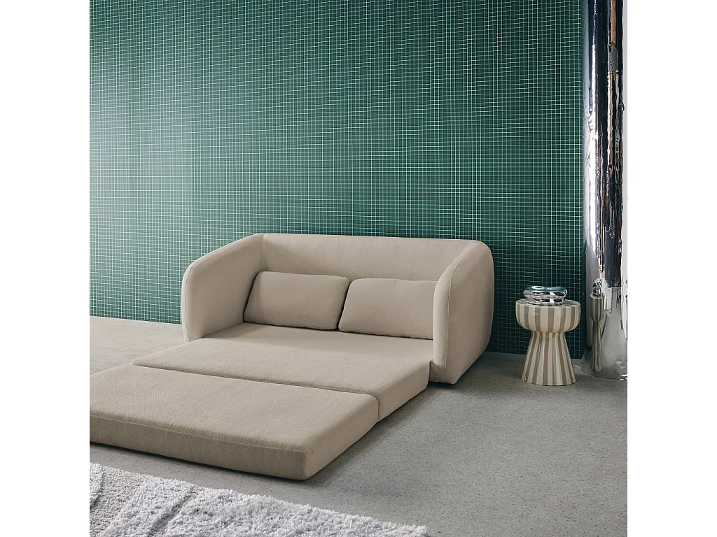 Sofá cama convertible con tejido chenilla, 2 plazas gris claro