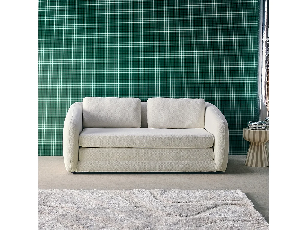 Sofá cama convertible con tejido chenilla, 2 plazas blanco