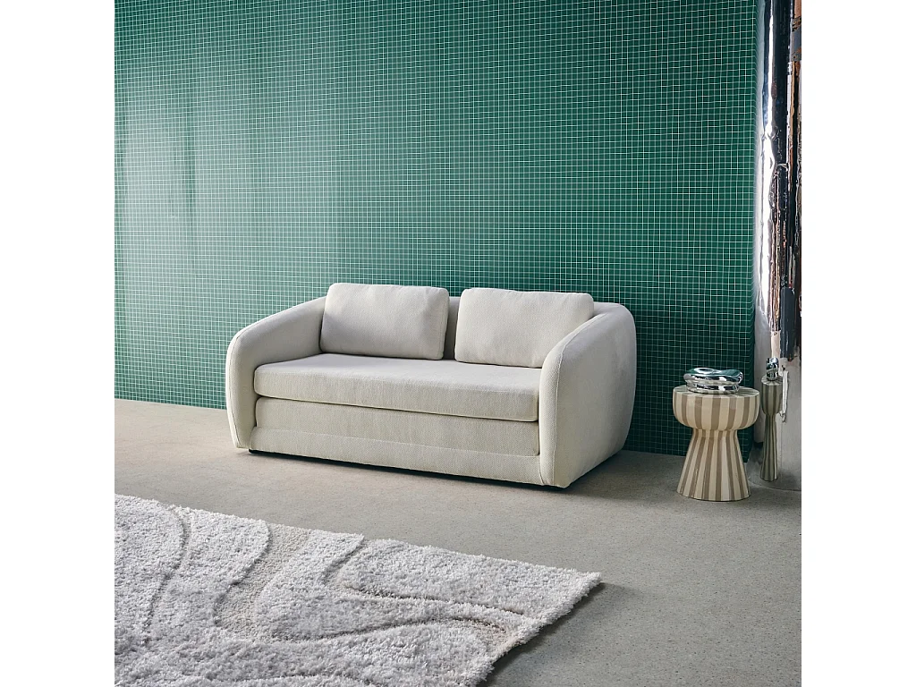 Sofá cama convertible con tejido chenilla, 2 plazas blanco