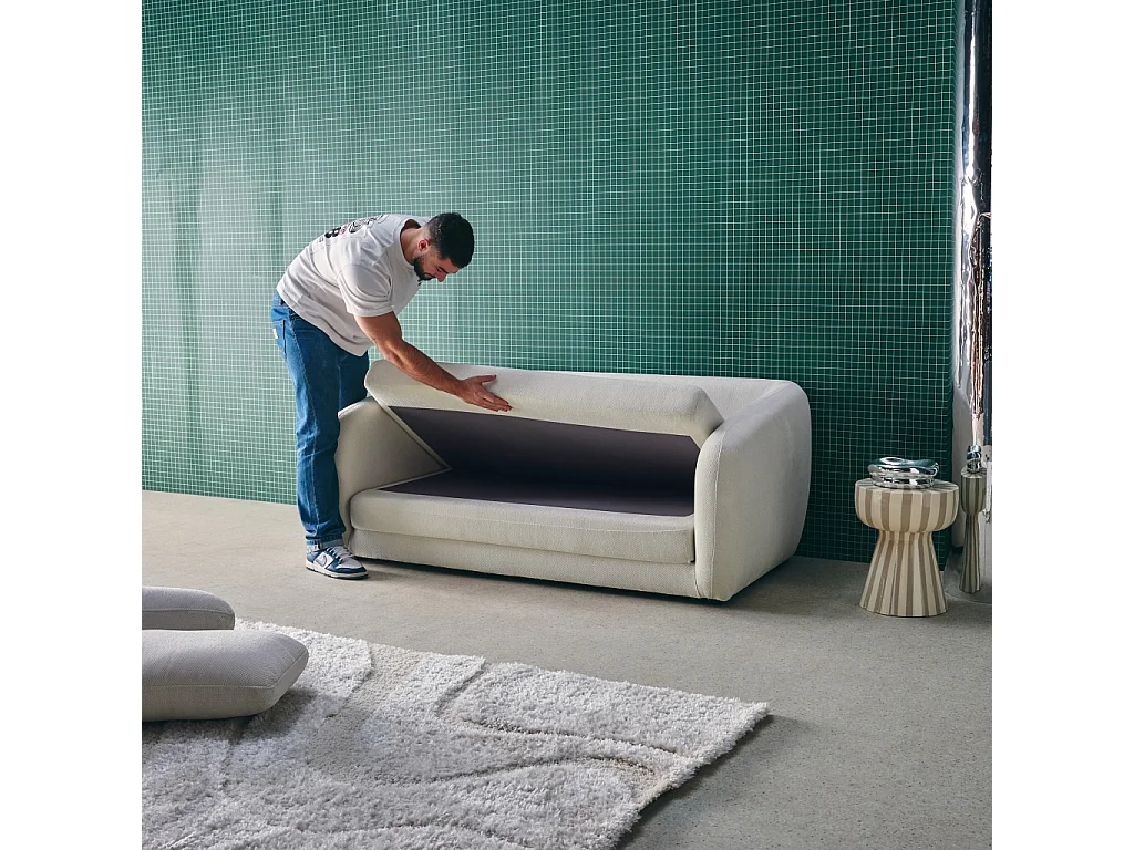 Sofá cama convertible con tejido chenilla, 2 plazas blanco