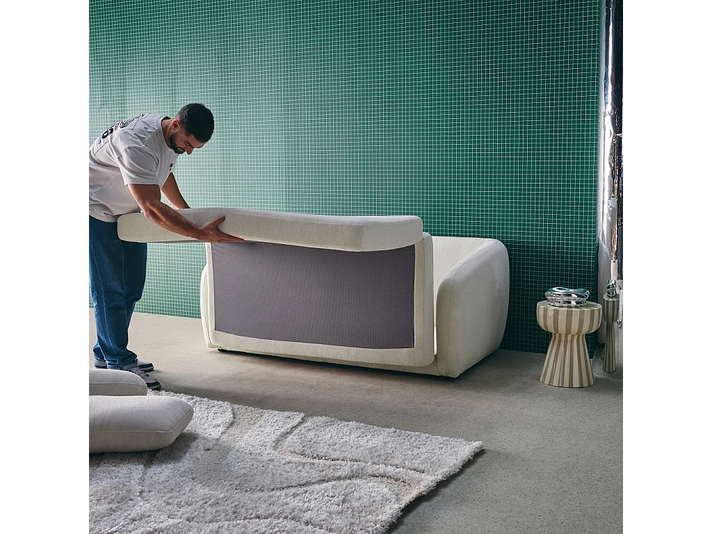 Sofá cama convertible con tejido chenilla, 2 plazas blanco