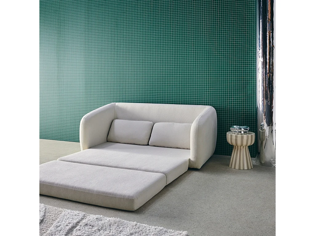 Sofá cama convertible con tejido chenilla, 2 plazas blanco