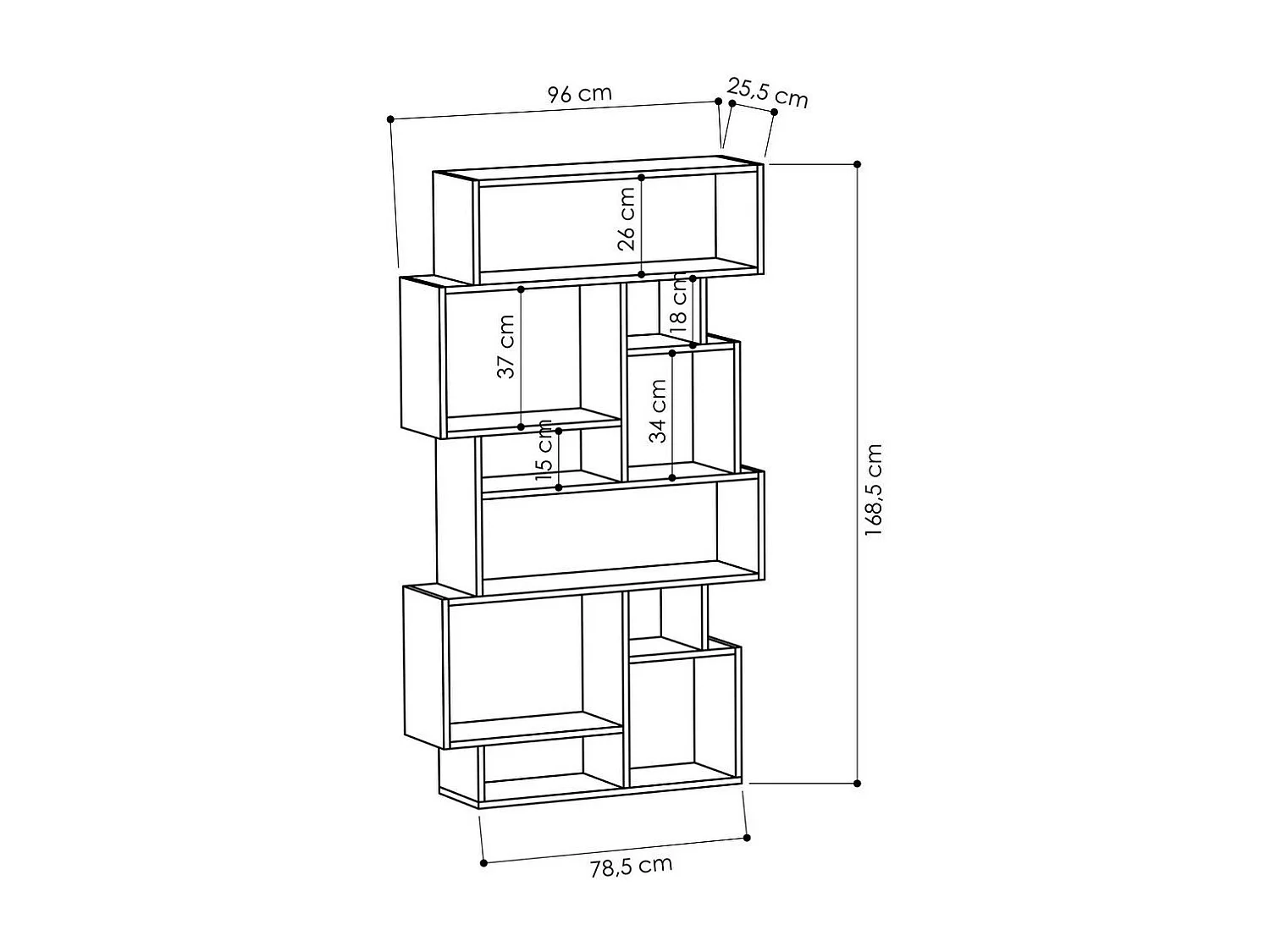 Bücherregal mit Fächern H168,5 cm – KARMATO