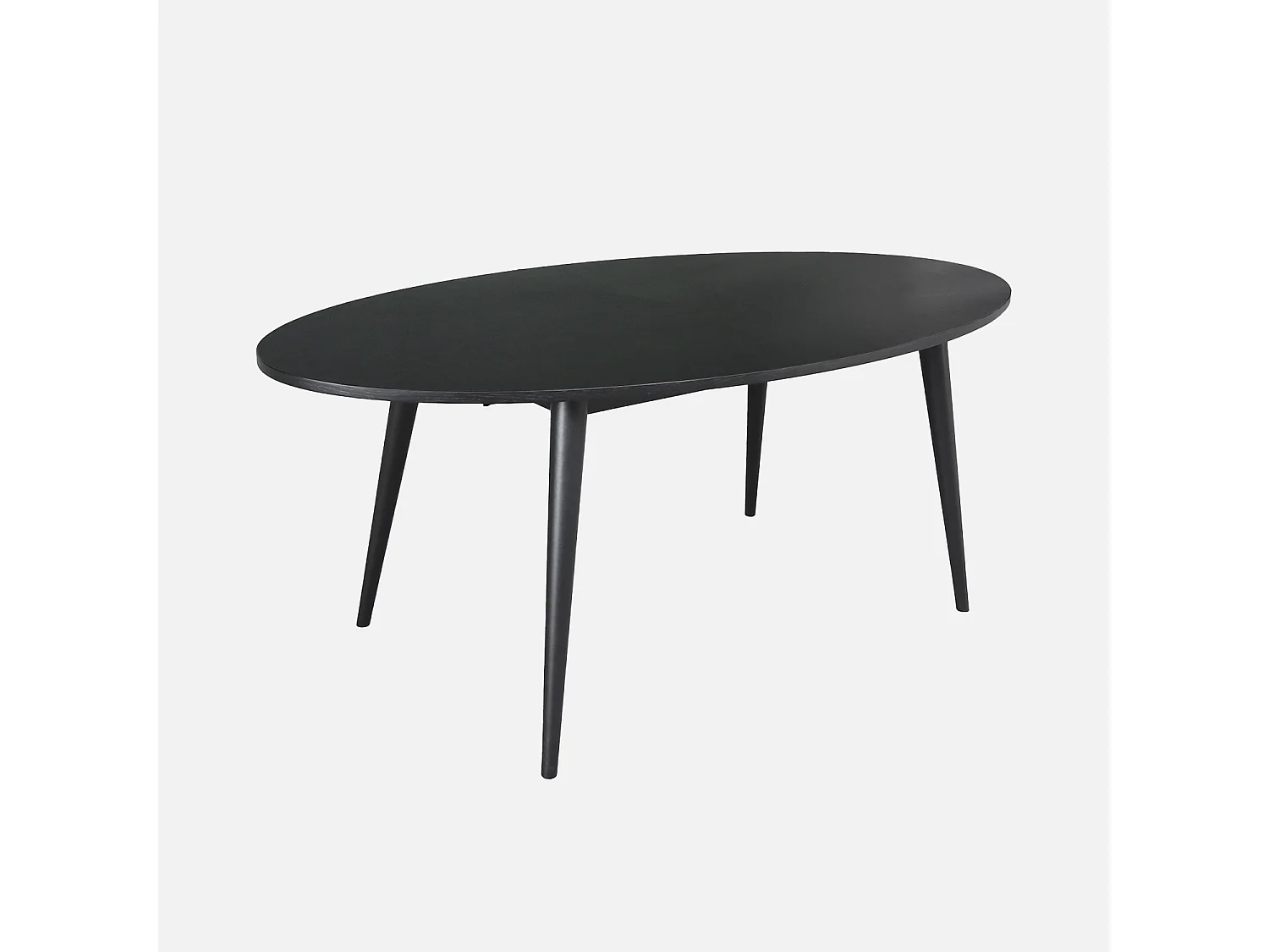 Table à manger ovale bois d'hévéa et placage chêne 6 places noir - L 190 x l 100 x H 75 cm - Diane