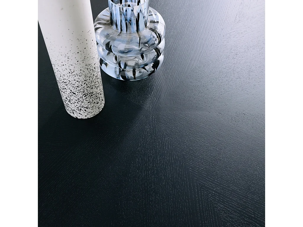 Table à manger ovale bois d'hévéa et placage chêne 6 places noir - L 190 x l 100 x H 75 cm - Diane